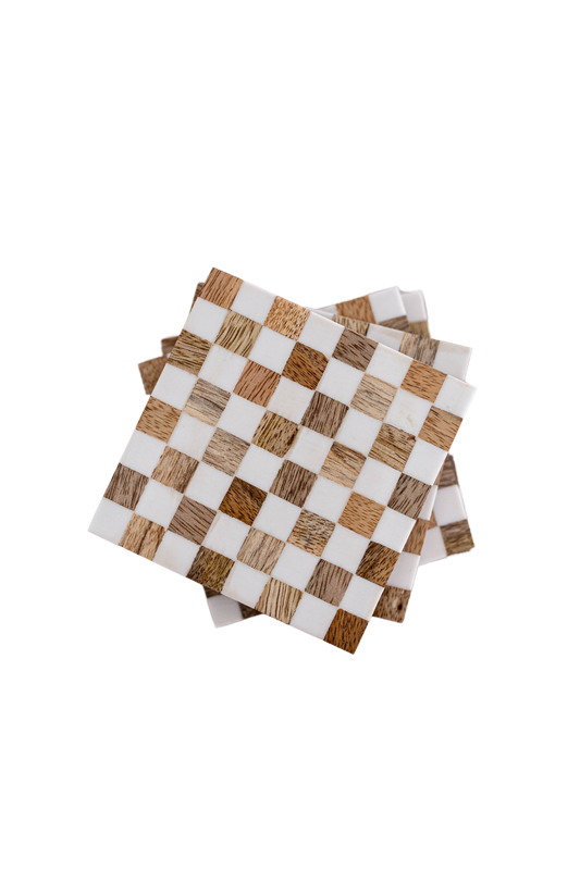 Checkered Wood & Resin Coasters